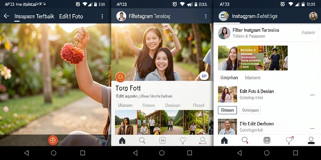 Antarmuka aplikasi API33 dengan pilihan filter Instagram yang menarik.