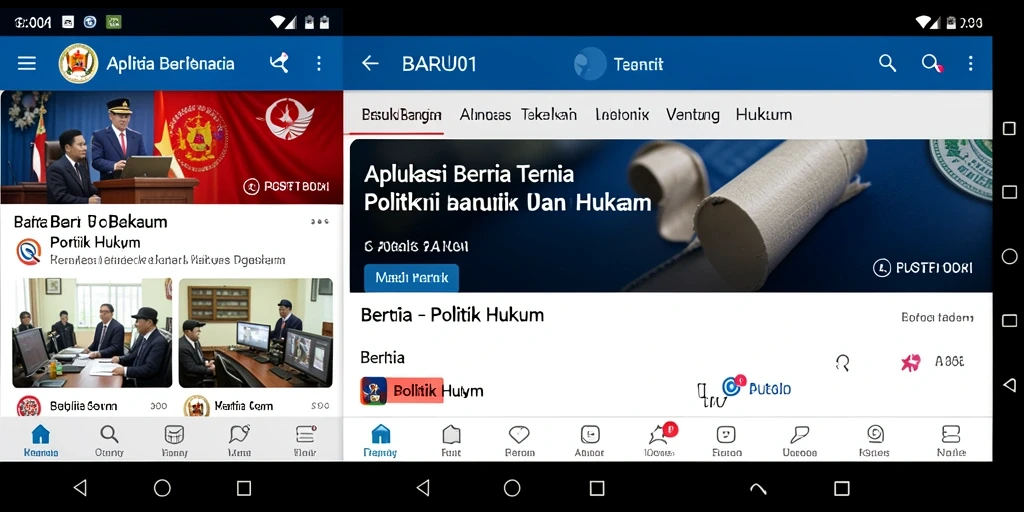 Tampilan antarmuka aplikasi BARU01 dengan berita Politik dan Hukum.