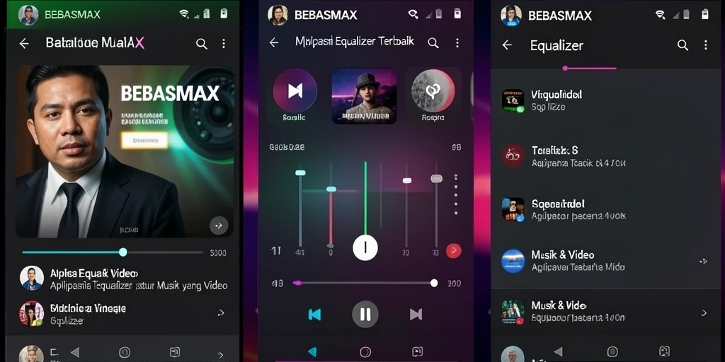 Tampilan antarmuka BEBASMAX dengan kontrol equalizer yang interaktif.