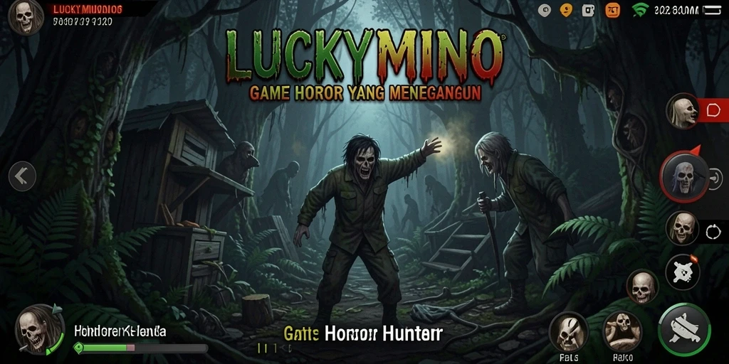 Antarmuka LUCKYMINO yang menyeramkan di tengah hutan angker.