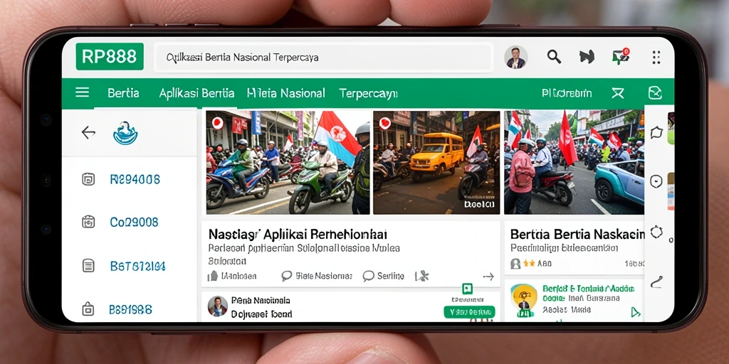 Antarmuka RP888 yang menarik dan informatif untuk berita nasional.